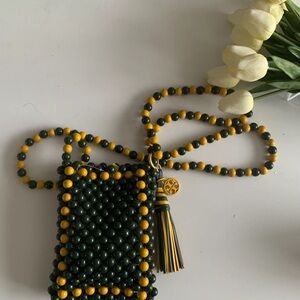 NWT Tory Burch Wood Bead Phone Crossbody bag